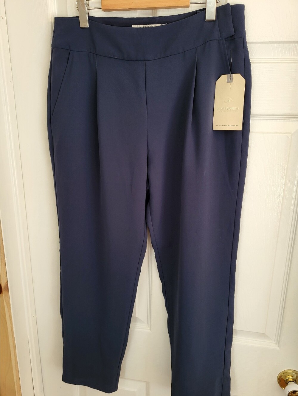 Navy Straight-Leg Pull-On Pants
